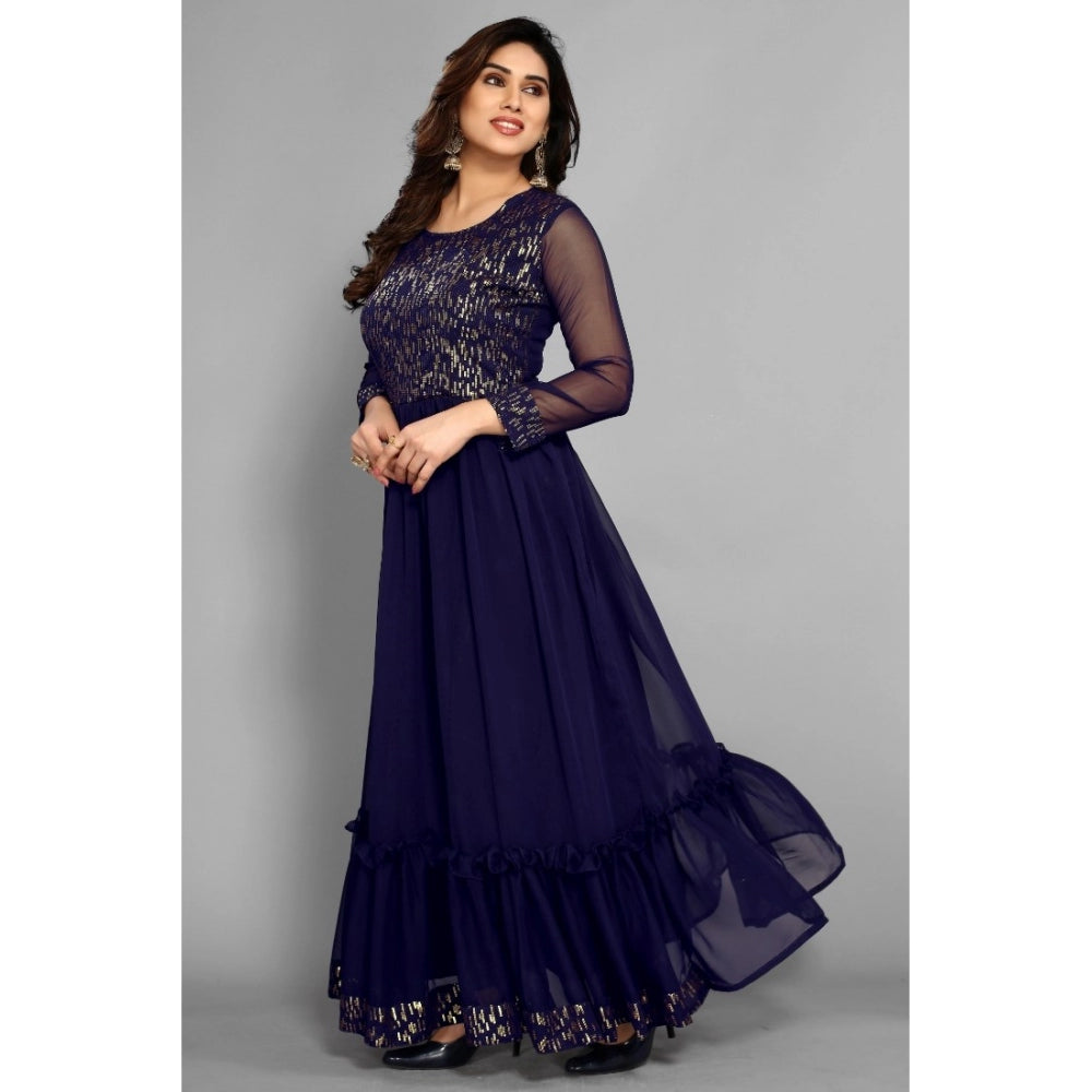 Sequence Work Georget Long Gown (Navy Blue)