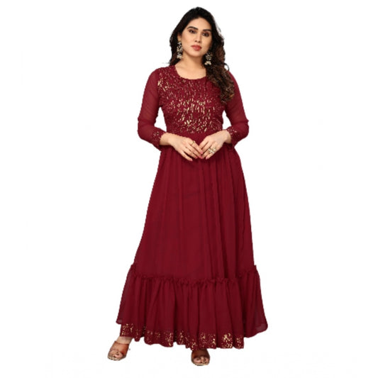 Sequence Work Georget Long Gown (Maroon)