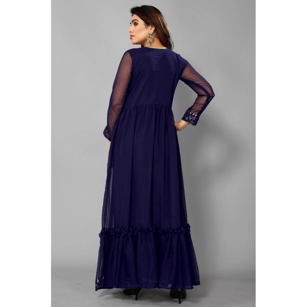 Sequence Work Georget Long Gown (Navy Blue)