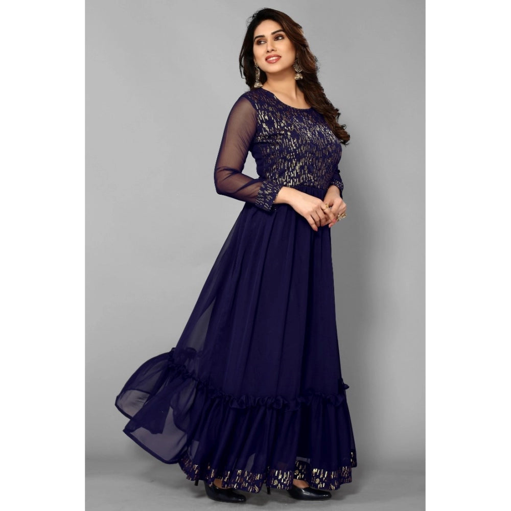 Sequence Work Georget Long Gown (Navy Blue)