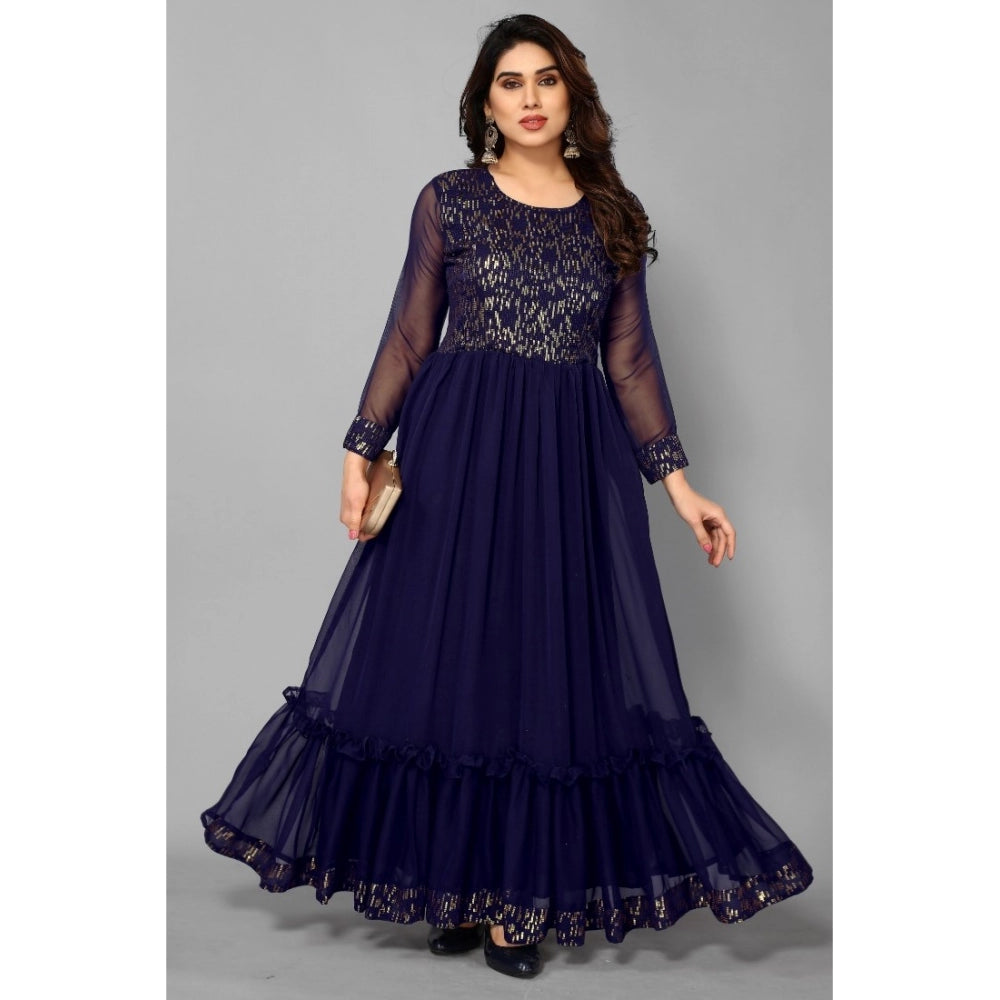 Sequence Work Georget Long Gown (Navy Blue)