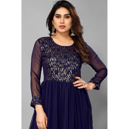 Sequence Work Georget Long Gown (Navy Blue)