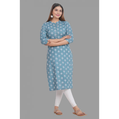 Printed Calf Length Cotton Kurti (Grey)