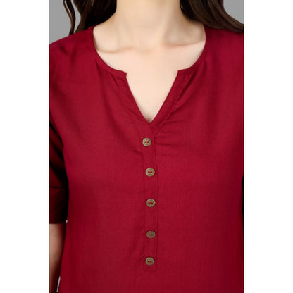 Solid Short Length Rayon Tunic Top (Maroon)