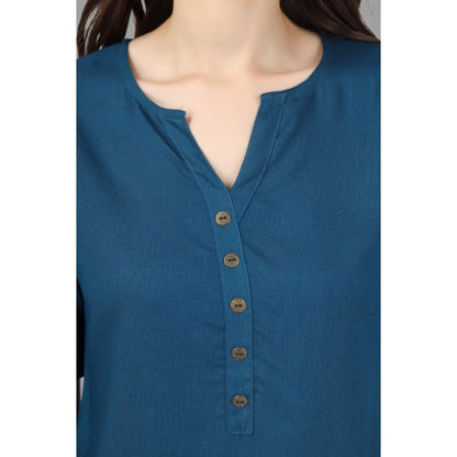 Solid Short Length Rayon Tunic Top (Blue)