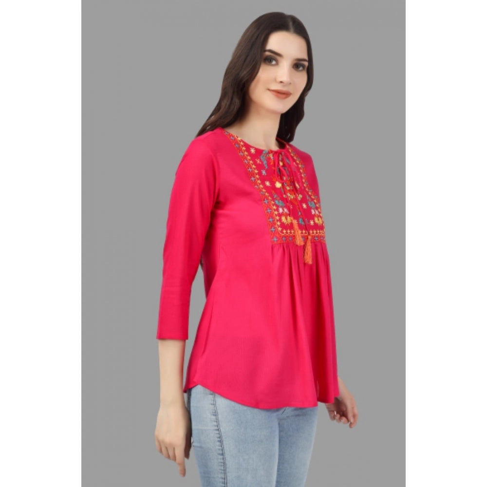 Embroidered Short Length Rayon Tunic Top (Pink)