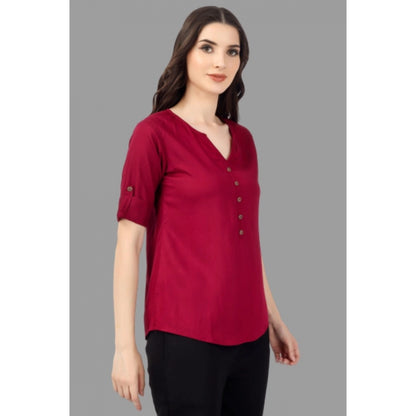 Solid Short Length Rayon Tunic Top (Maroon)