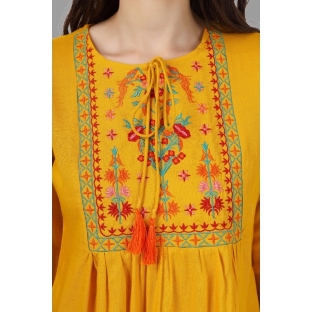 Embroidered Short Length Rayon Tunic Top (Yellow)