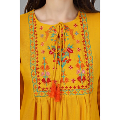 Embroidered Short Length Rayon Tunic Top (Yellow)