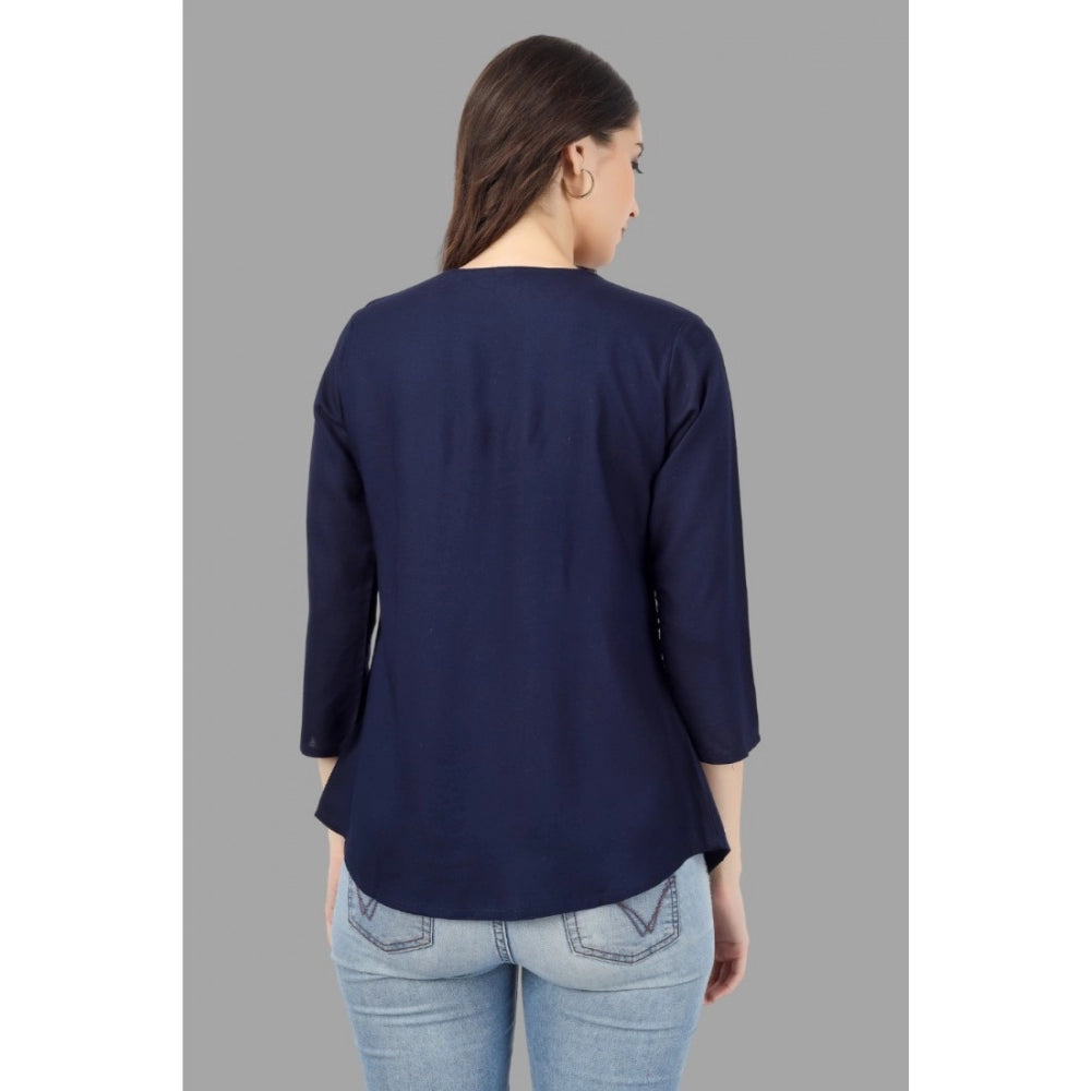 Embroidered Short Length Rayon Tunic Top (Blue)