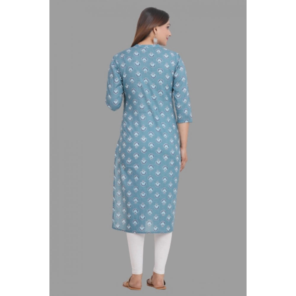 Printed Calf Length Cotton Kurti (Grey)