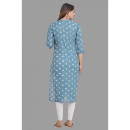 Printed Calf Length Cotton Kurti (Grey)