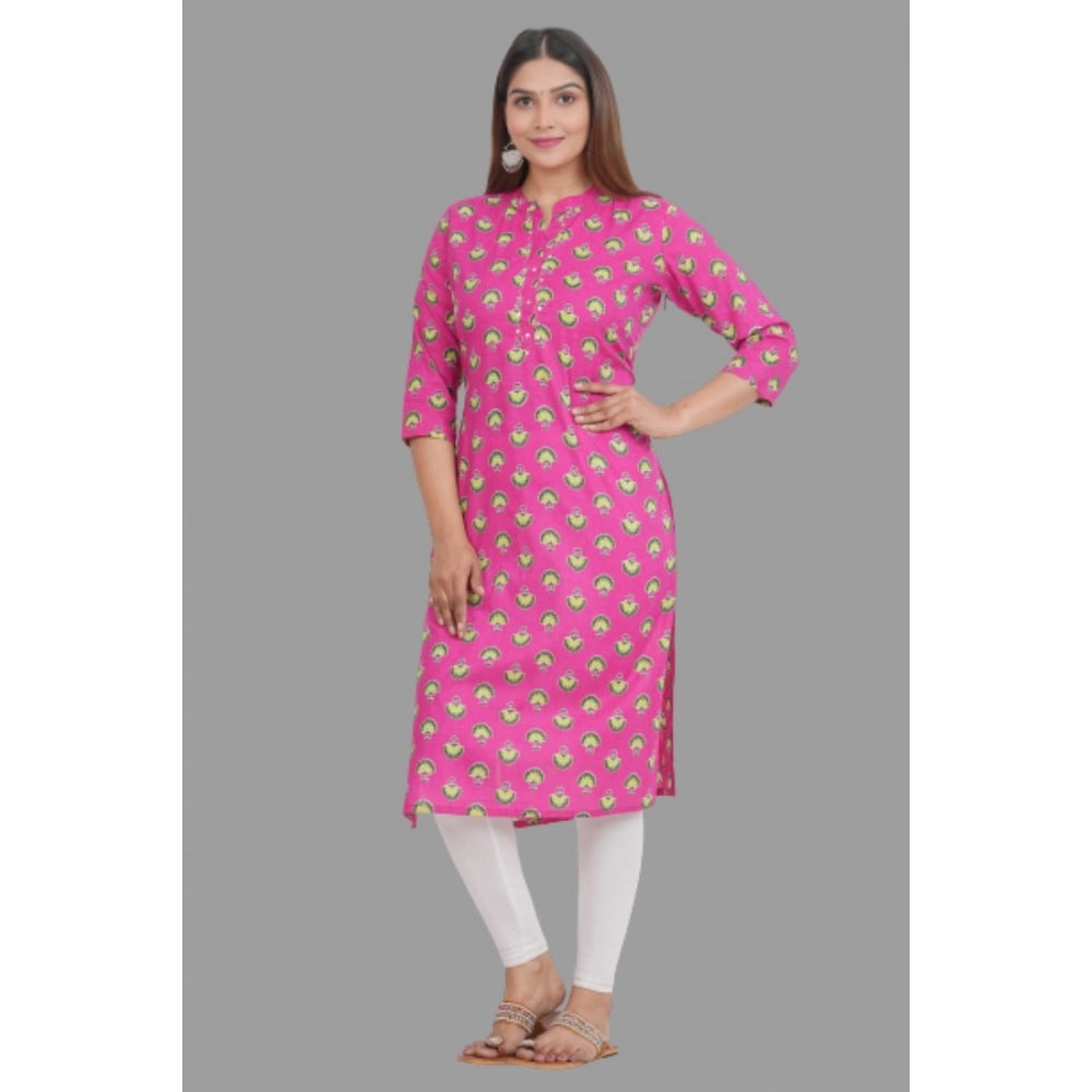 Printed Calf Length Cotton Kurti (Pink)