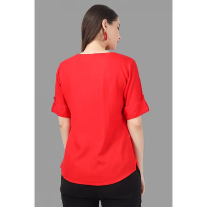 Solid Short Length Rayon Tunic Top (Red)