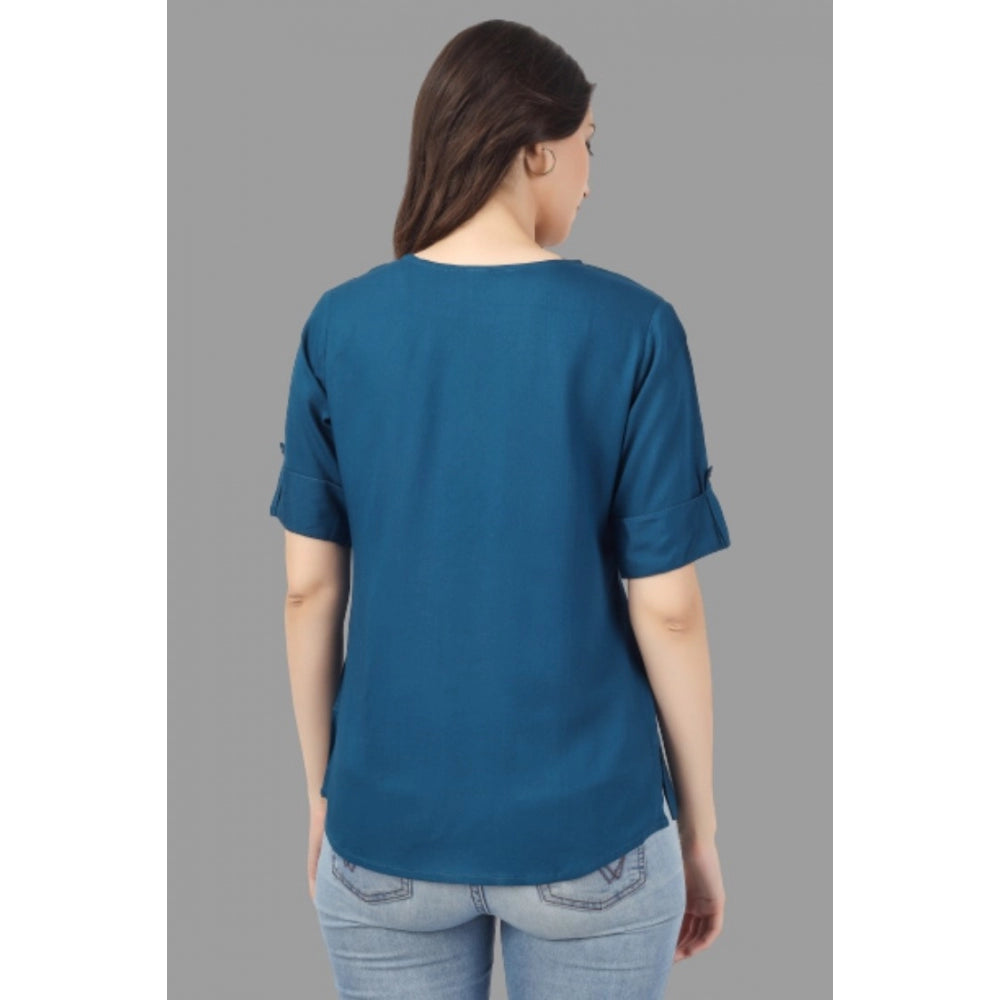 Solid Short Length Rayon Tunic Top (Blue)