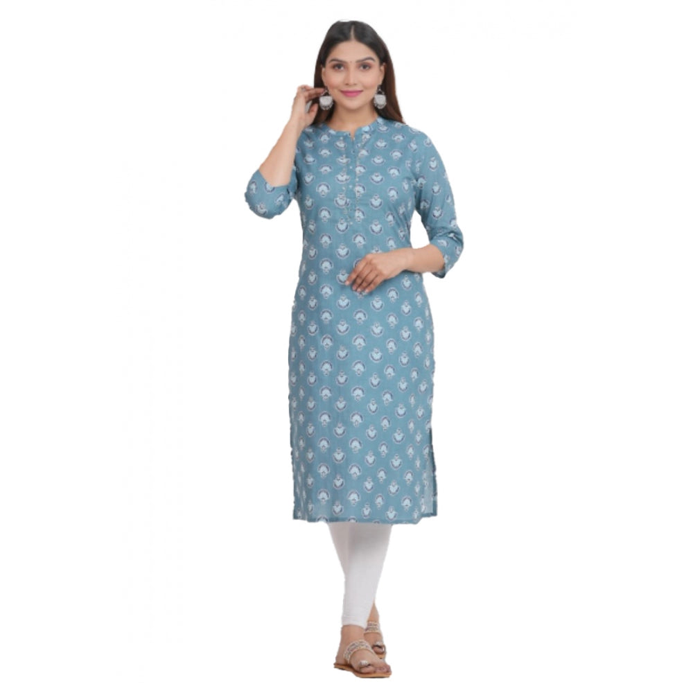 Printed Calf Length Cotton Kurti (Grey)