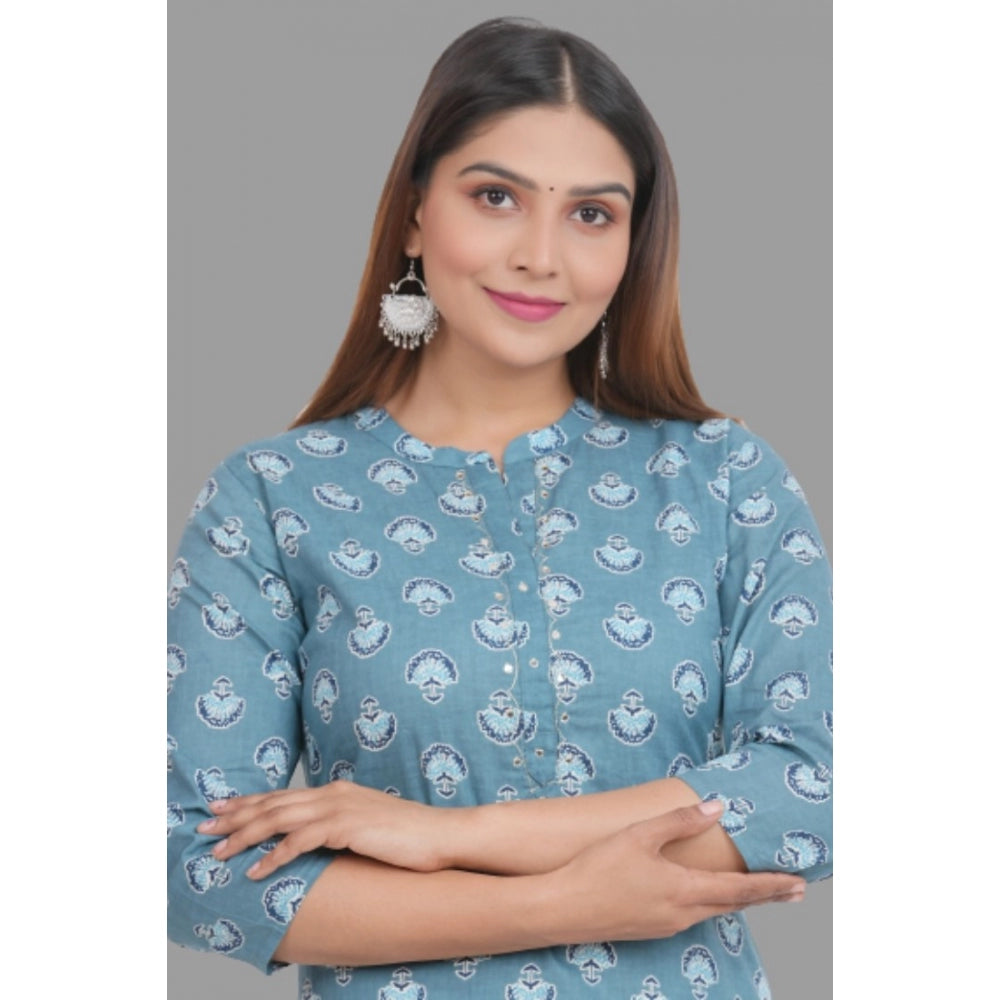 Printed Calf Length Cotton Kurti (Grey)