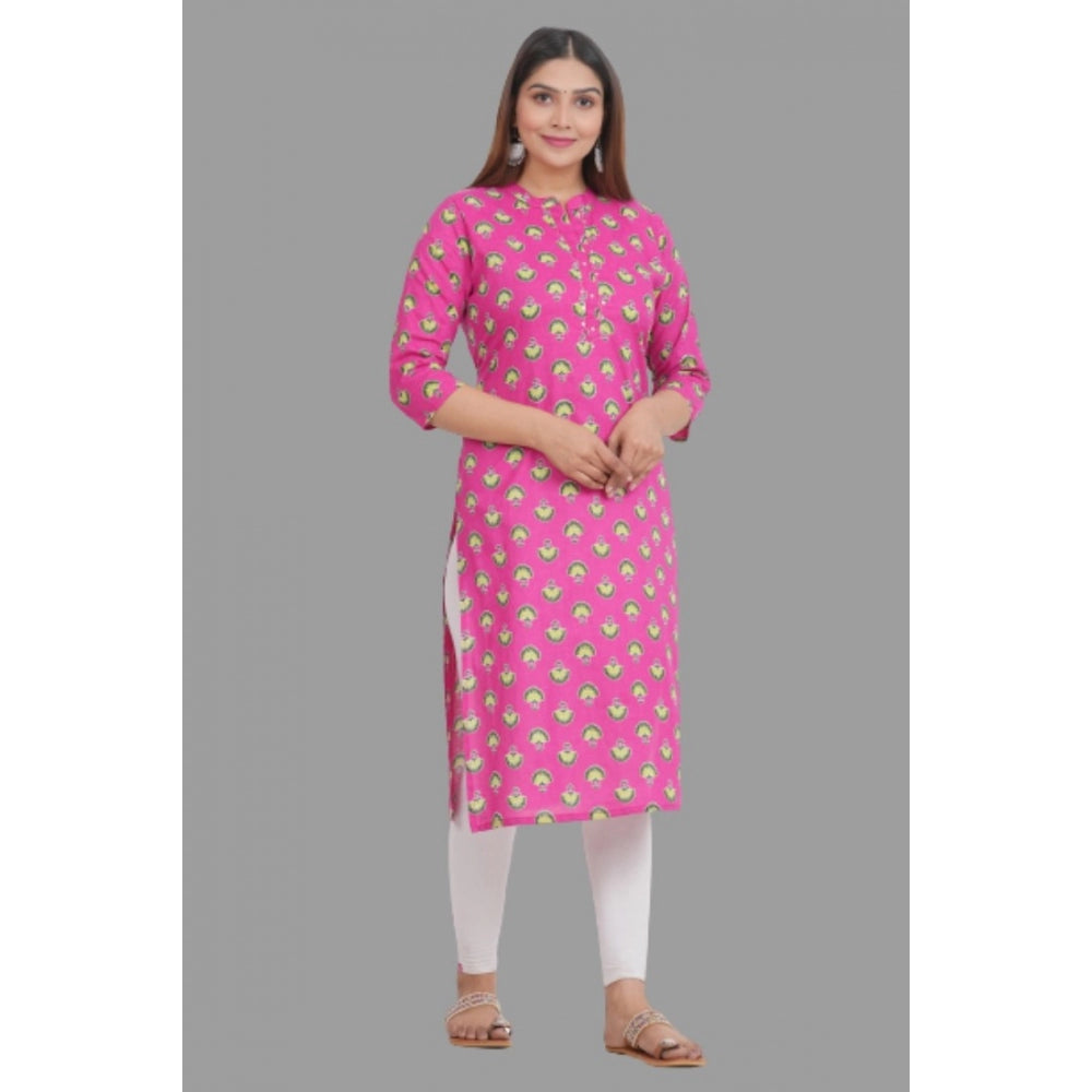 Printed Calf Length Cotton Kurti (Pink)