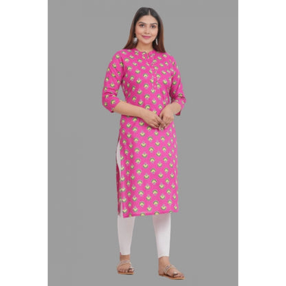 Printed Calf Length Cotton Kurti (Pink)