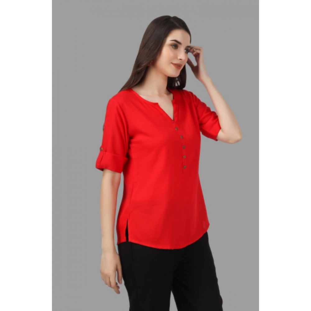 Solid Short Length Rayon Tunic Top (Red)