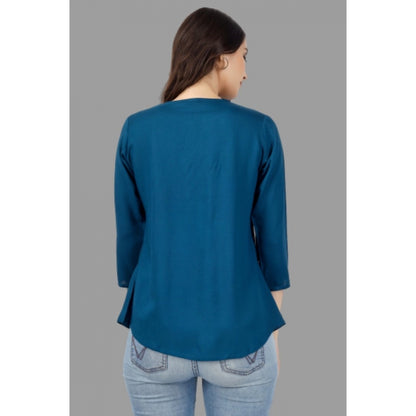 Embroidered Short Length Rayon Tunic Top (Light Blue)