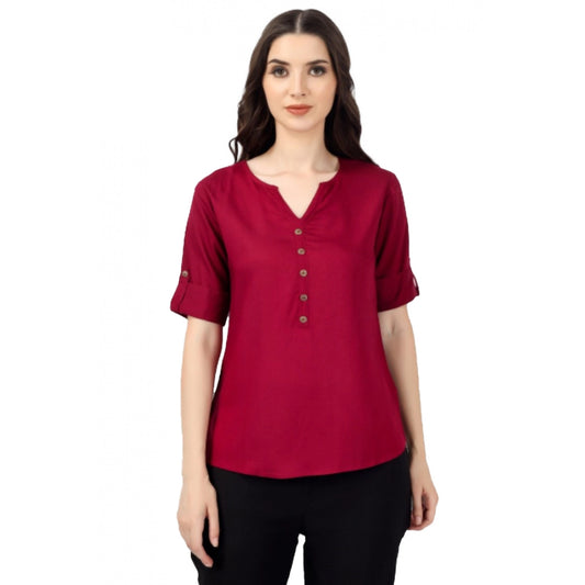 Solid Short Length Rayon Tunic Top (Maroon)