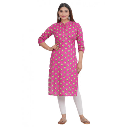 Printed Calf Length Cotton Kurti (Pink)