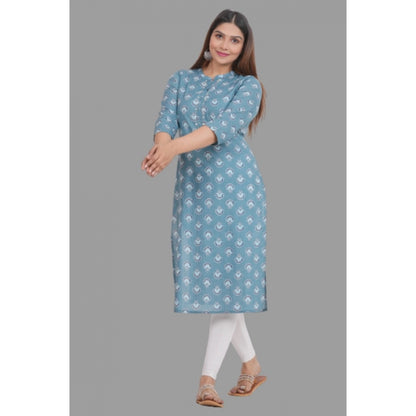 Printed Calf Length Cotton Kurti (Grey)