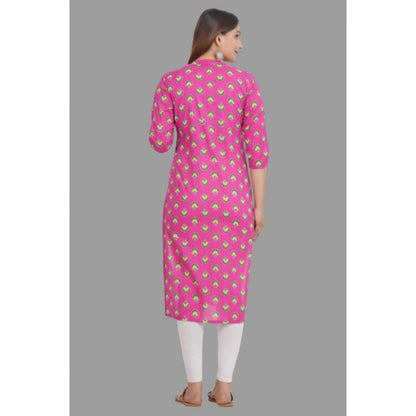 Printed Calf Length Cotton Kurti (Pink)