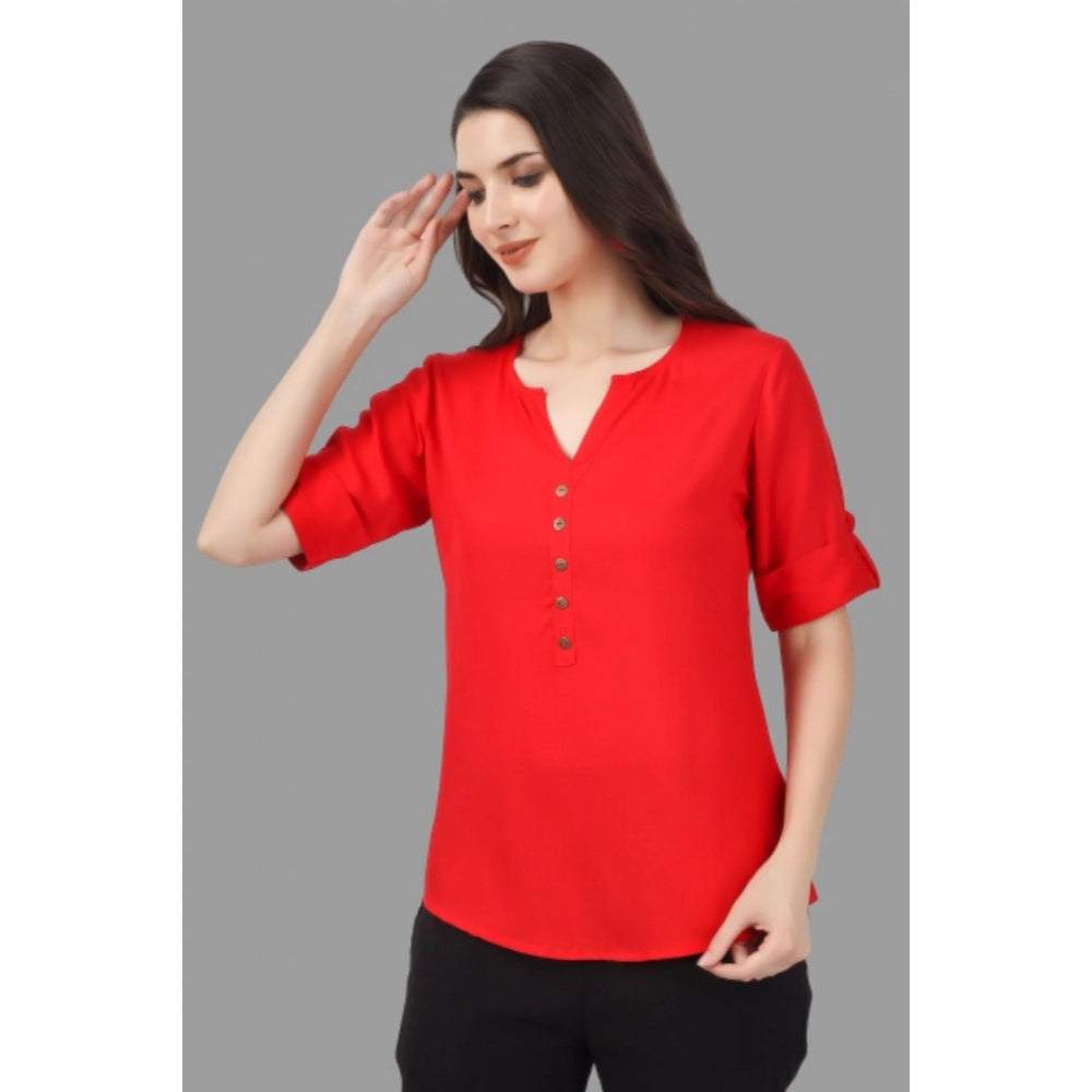 Solid Short Length Rayon Tunic Top (Red)