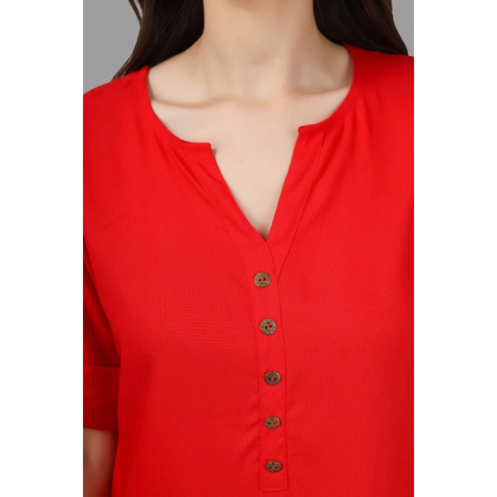 Solid Short Length Rayon Tunic Top (Red)