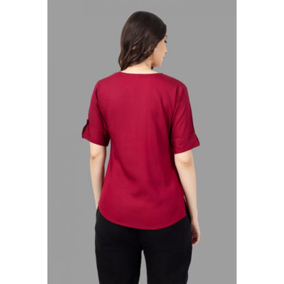 Solid Short Length Rayon Tunic Top (Maroon)