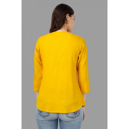 Embroidered Short Length Rayon Tunic Top (Yellow)