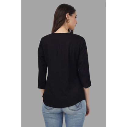 Embroidered Short Length Rayon Tunic Top (Black)