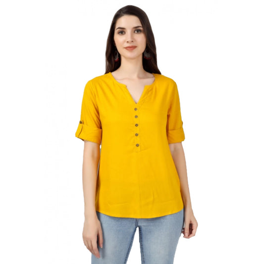 Solid Short Length Rayon Tunic Top (Yellow)