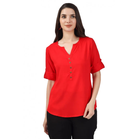 Solid Short Length Rayon Tunic Top (Red)