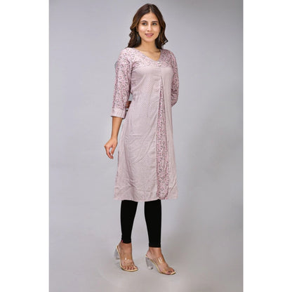 Casual 3/4 Sleeve Viscose Rayon Printed Kurti (Grey)