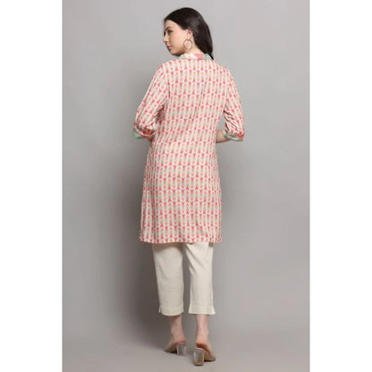 Casual 3/4 Sleeve Viscose Rayon Printed Kurti (Pink)