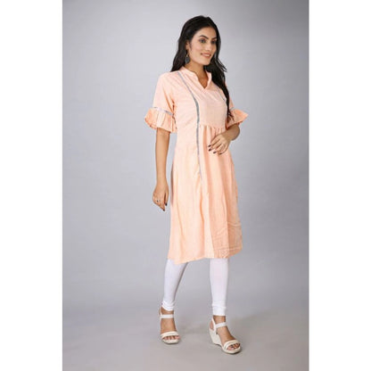 Casual Short Sleeve Silk Blend Printed Kurti (Orange)