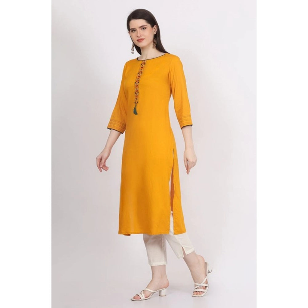 Casual 3/4 Sleeve Viscose Rayon Printed Kurti (Yellow)