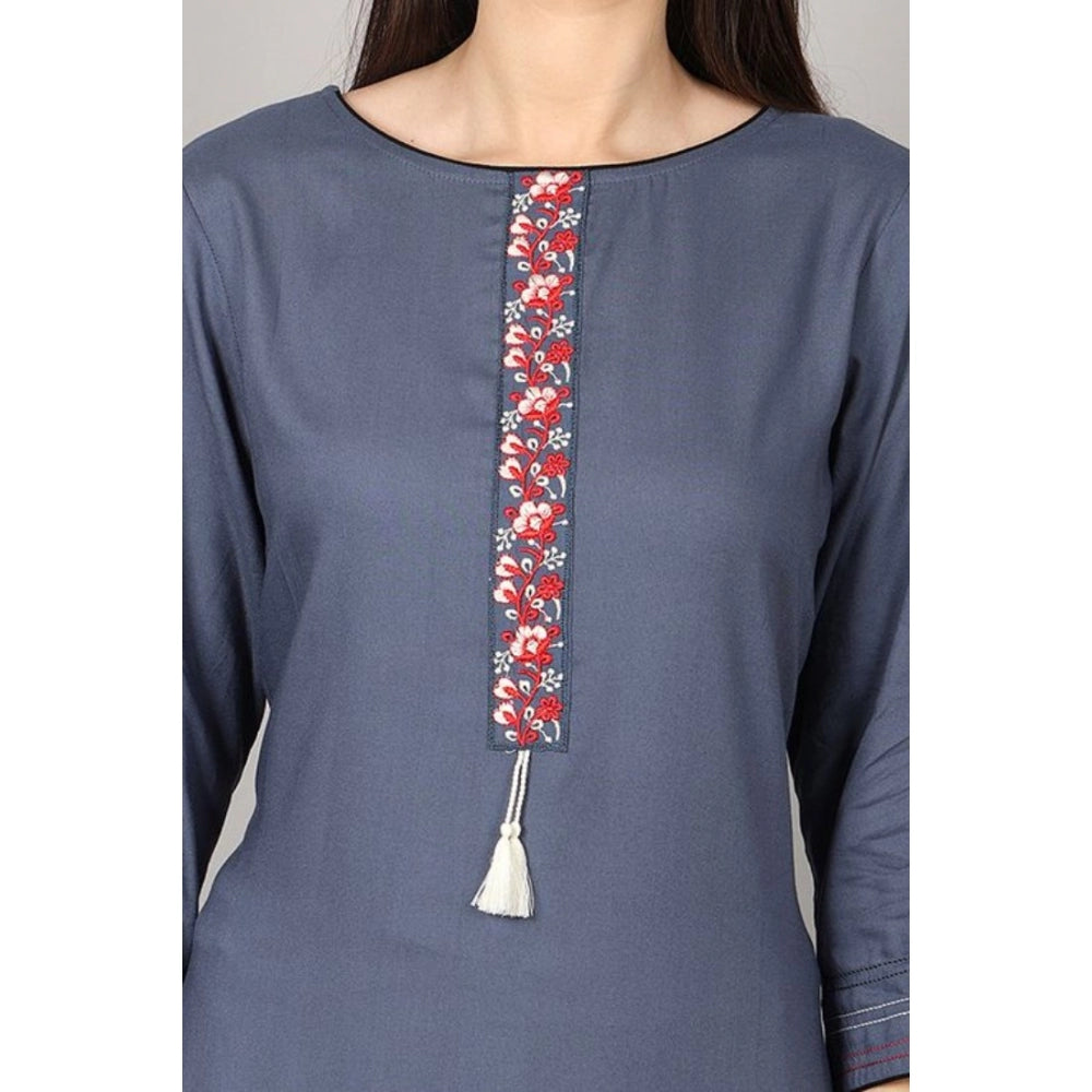 Casual 3/4 Sleeve Viscose Rayon Printed Kurti (Grey)