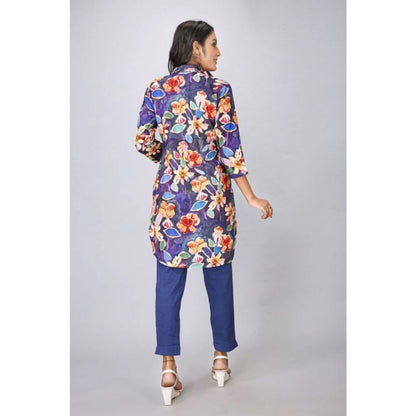 Casual 3/4 Sleeve Viscose Rayon Printed Kurti (Blue)