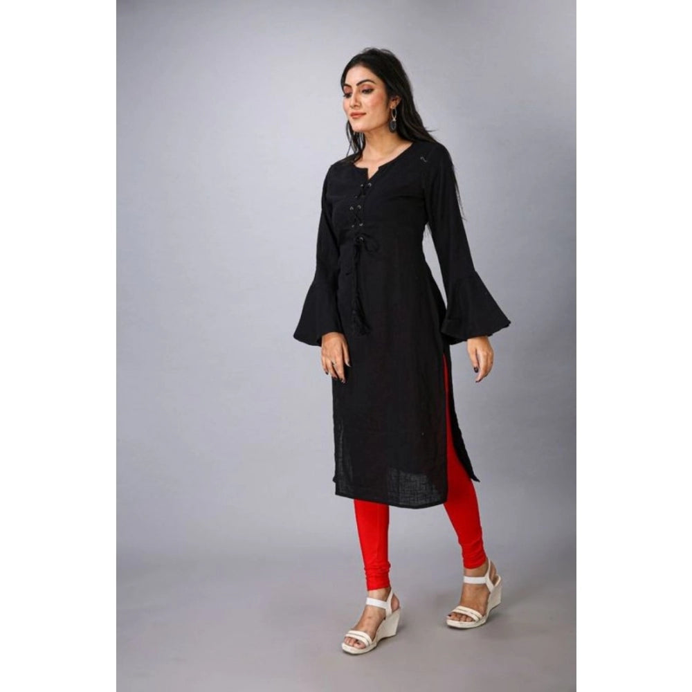 Casual Full Sleeve Viscose Rayon Printed Kurti (Black)