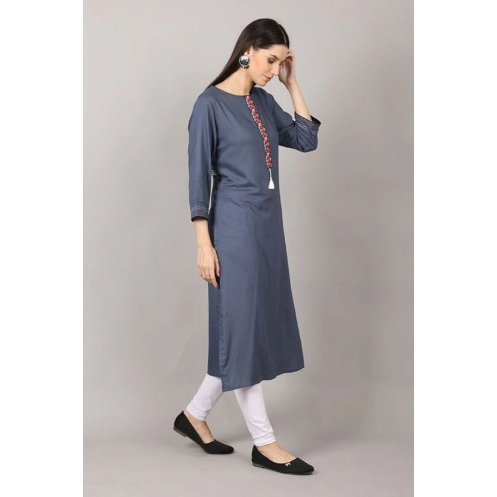 Casual 3/4 Sleeve Viscose Rayon Printed Kurti (Grey)