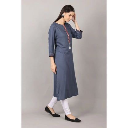 Casual 3/4 Sleeve Viscose Rayon Printed Kurti (Grey)