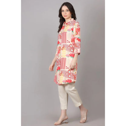 Casual 3/4 Sleeve Viscose Rayon Printed Kurti (Pink)