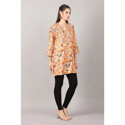 Casual 3/4 Sleeve Viscose Rayon Printed Kurti (Orange)