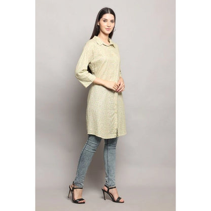 Casual 3/4 Sleeve Cotton Blend Printed Kurti (Green)