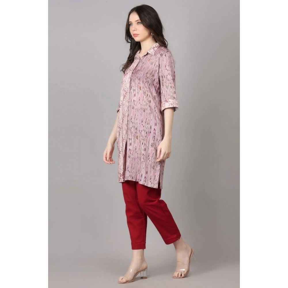 Casual 3/4 Sleeve Viscose Rayon Printed Kurti (Purple)