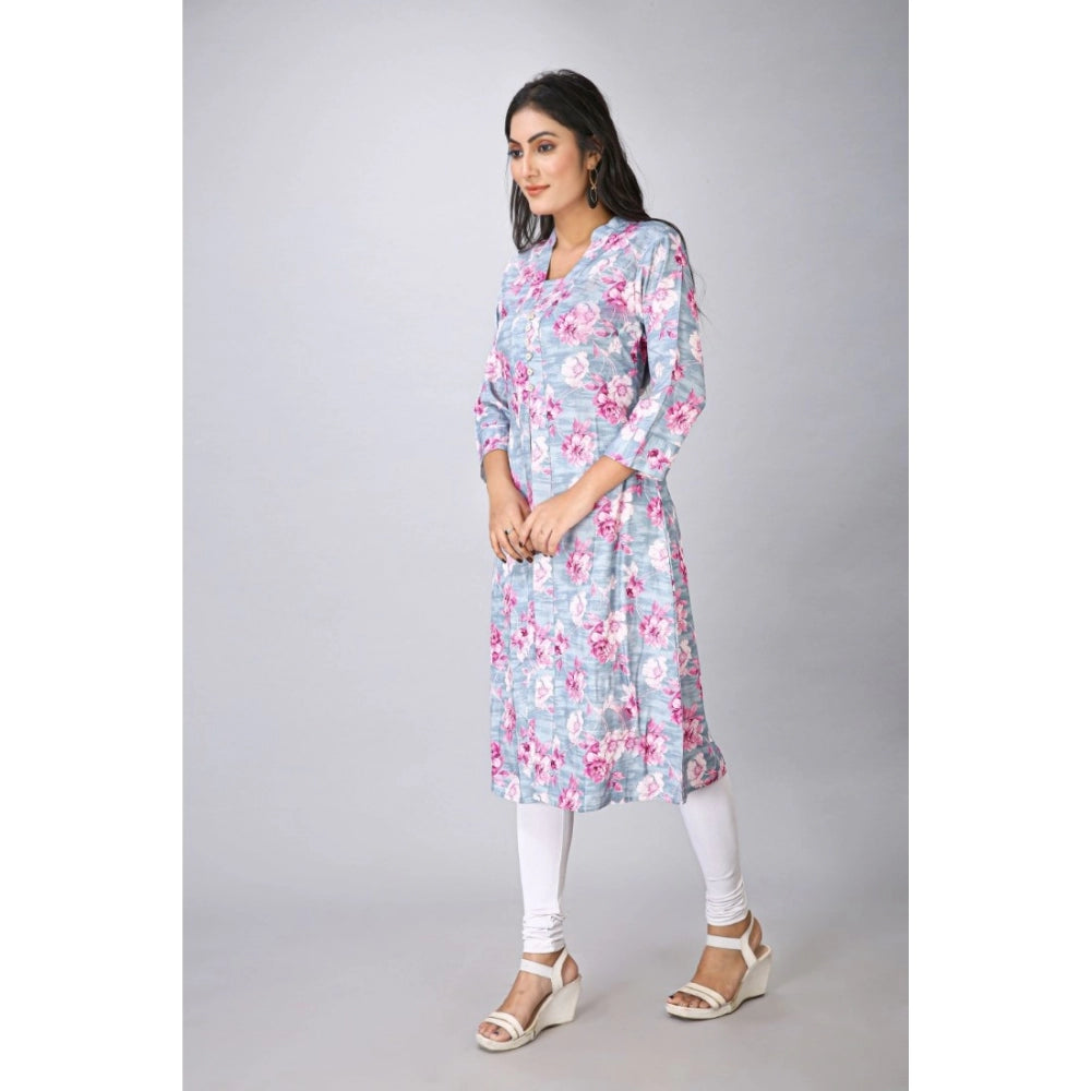 Casual 3/4 Sleeve Viscose Rayon Printed Kurti (Grey)